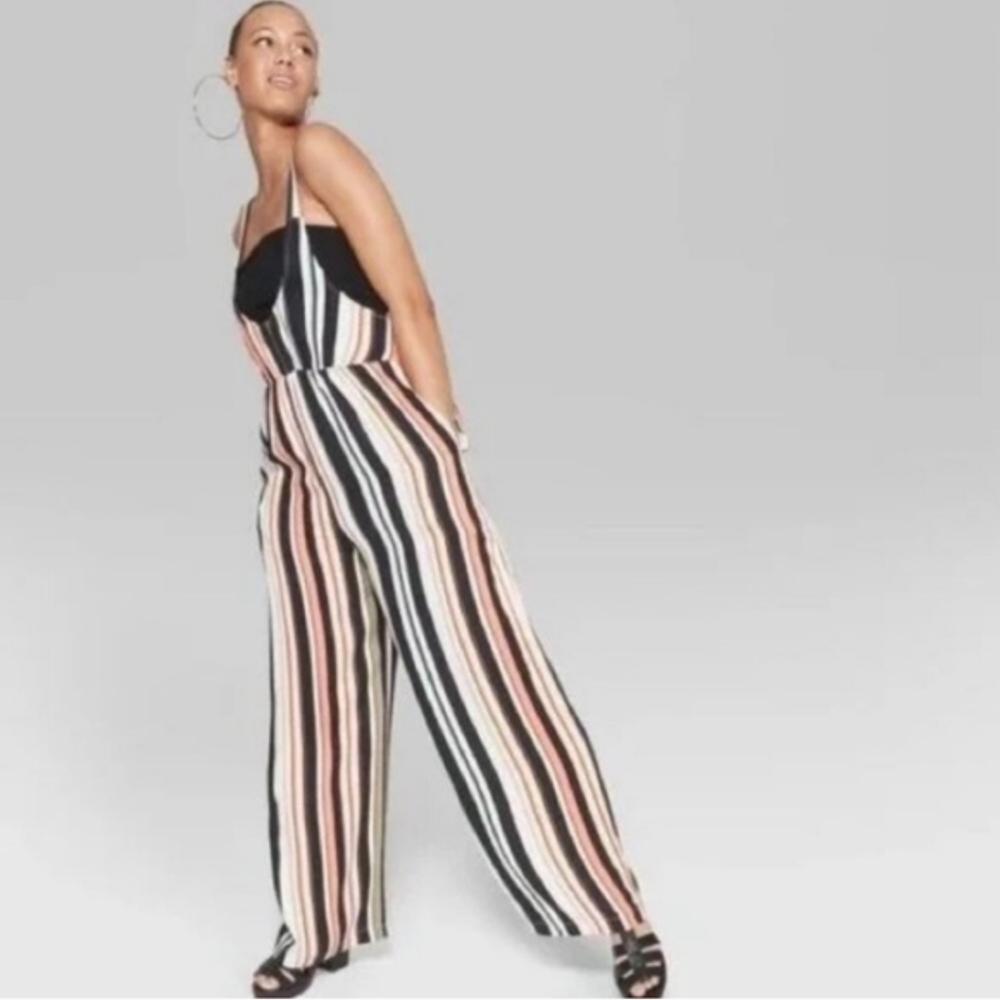 Wild Fable Striped Women's Low Neckline Jumpsuit Small Casual Streetwear Relaxed